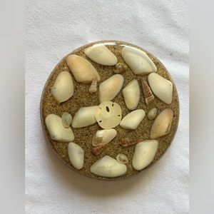 Vintage MCM Lucite Real Seashells & Sand Trivet Hot Plate